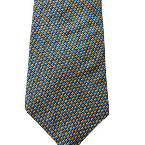 Nautica Mens Silk Tie Geometric Pattern Blue Gold Made Costa Rica Neckwear